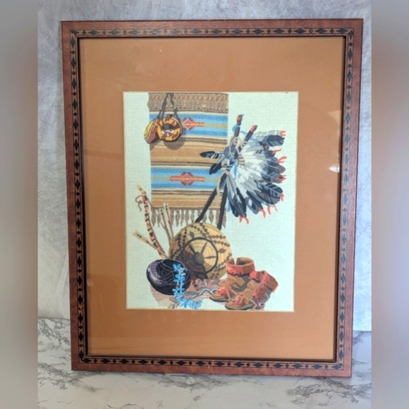 Other - Native American Scene Hand Embroidered With Exquisite Detail